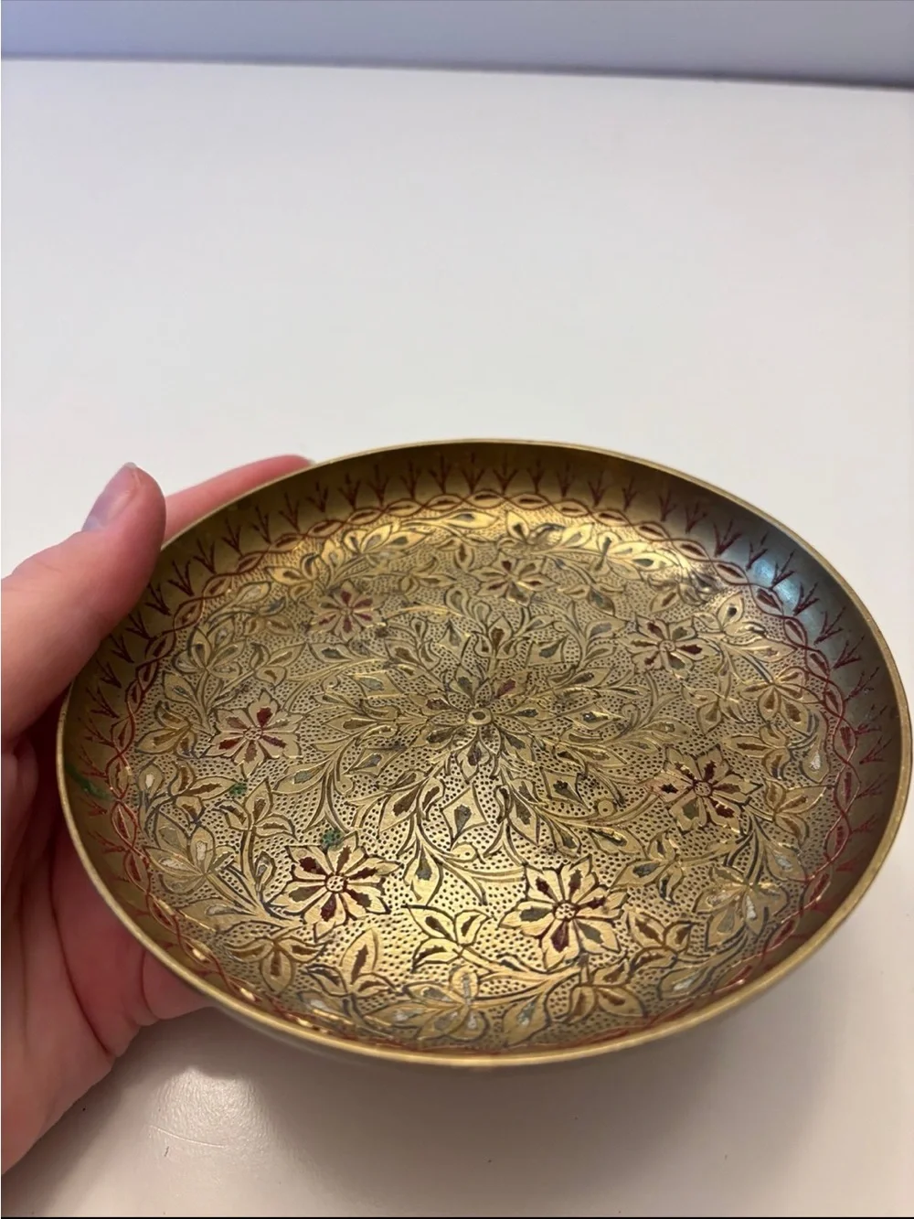 Brass Decorative Bowl with Floral Etching - Gol